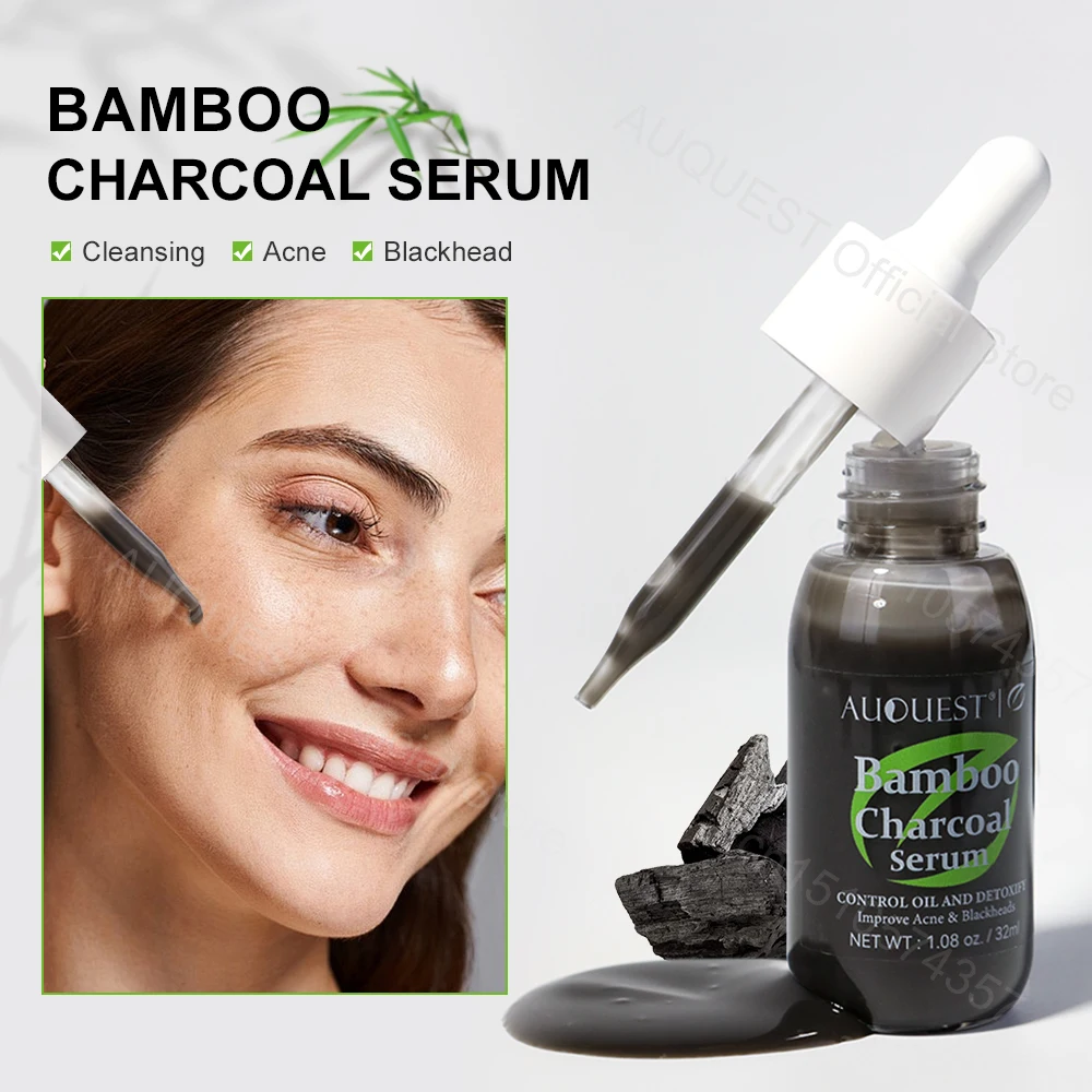 AUQUEST Bamboo Charcoal Face Serum Oil Control Blackheads Remover Brightening Hyaluronic Acid Facial Serum Skin Care