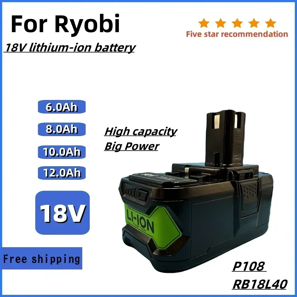 8.0/6.0Ah 18V Li-ion Rechargeable Battery for Ryobi ONE+ P108 P107 P122 P104 P105 P102 P103 P109 RB18L25 RB18L40 Cordless drills