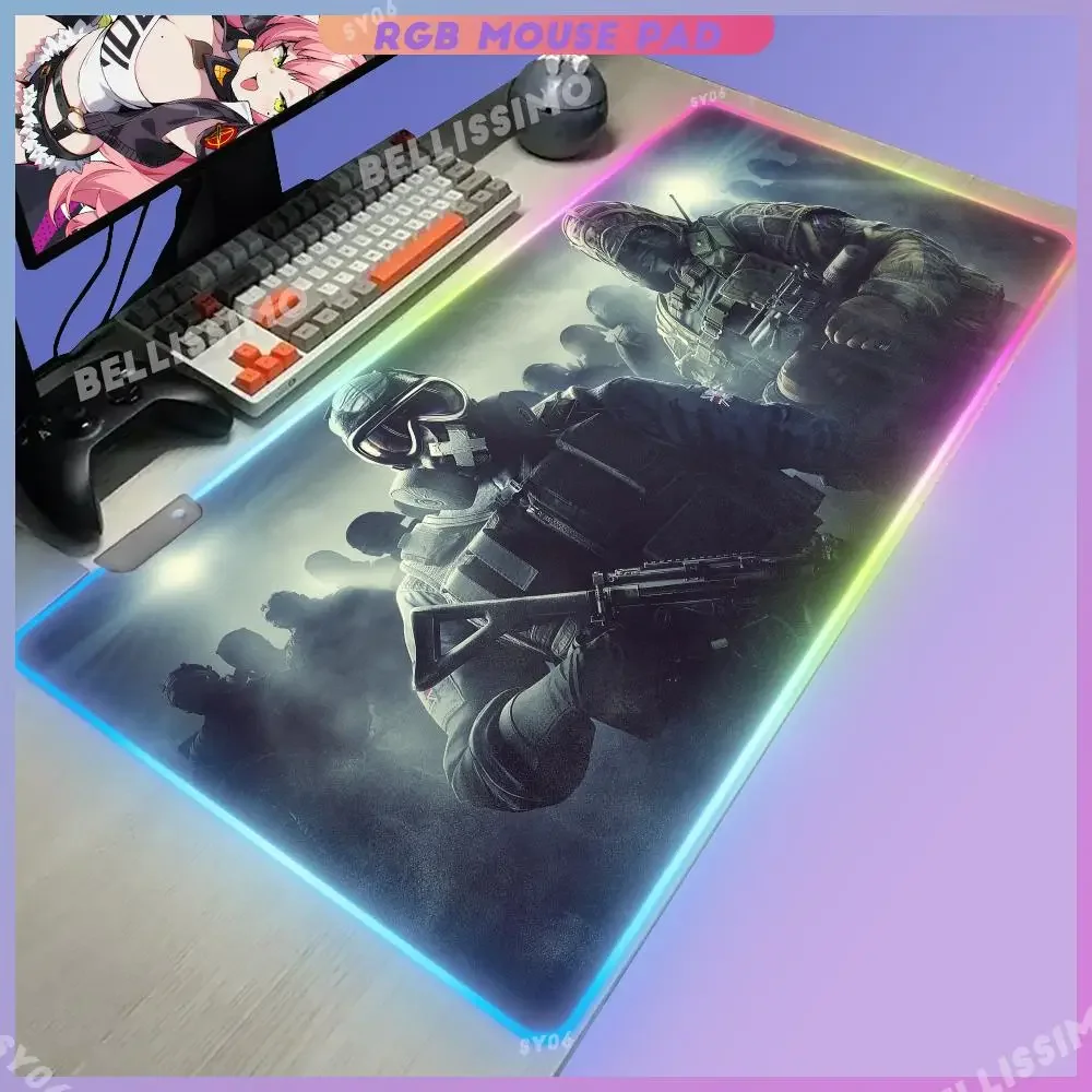 Popular R-Rainbow FPS Six Siege Mouse Pad RGB Gaming Mouse Pad gaming accessories Office Large Cool Keyboard Rubber No-slip Mat