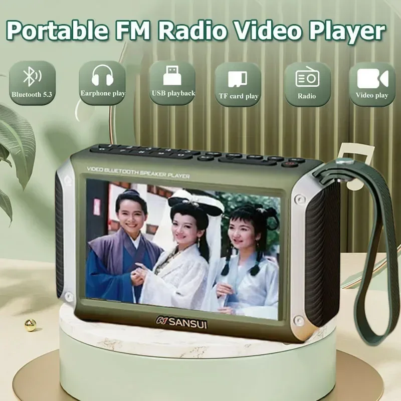 SANSUI F53 4.3-inch LED Display Radio Wireless Bluetooth Speaker Portable FM Radio TF Card Slot MP4 Music Player Video Boom Box