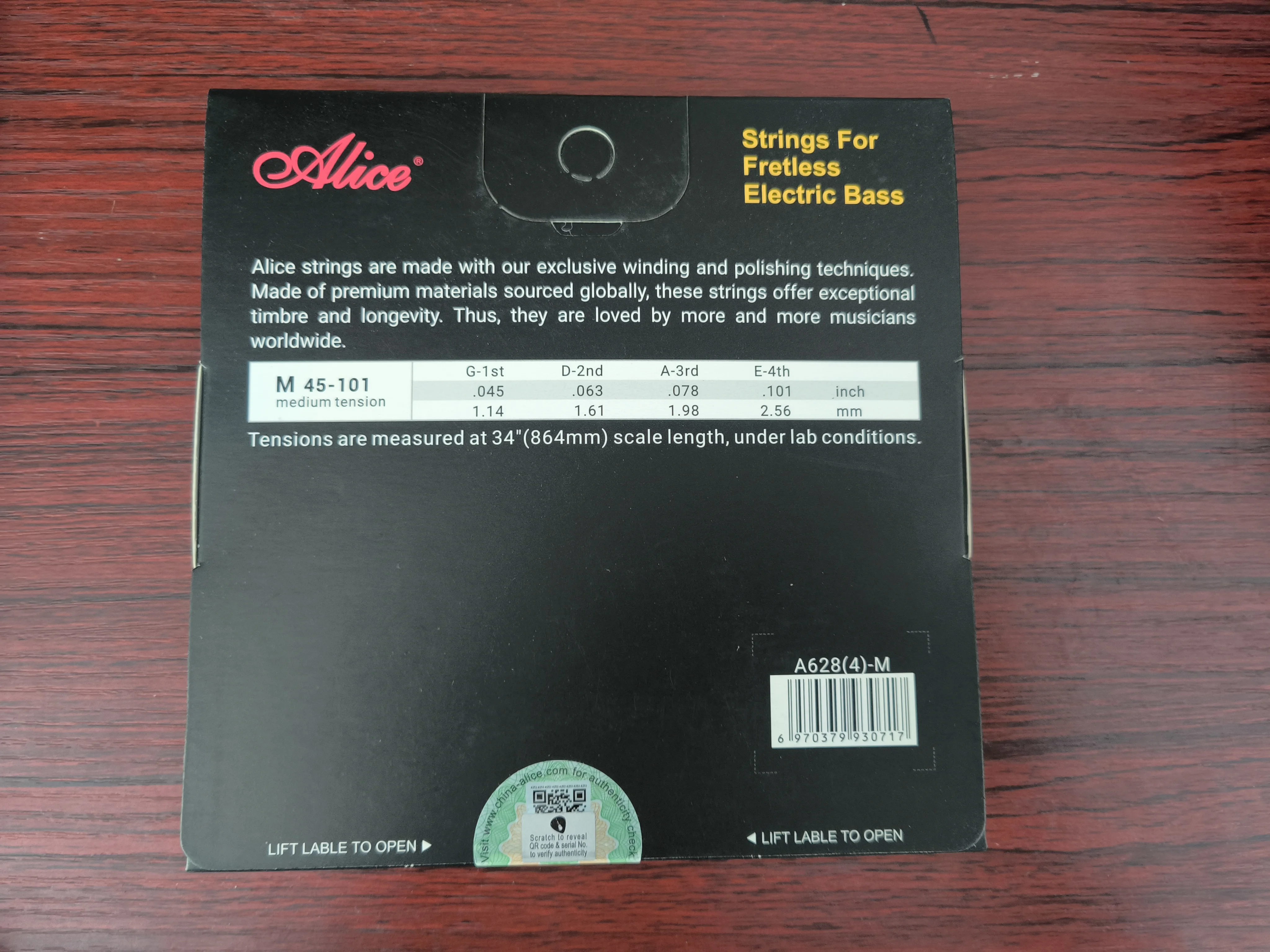 Alice A628M Fretless Electric Bass Guitar Strings Full Set 4 Strings Hexagonal Core Nickel Alloy Wound Gold Ball-End 1-4 Strings