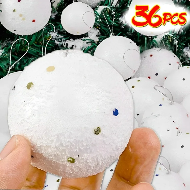 6/36PCS White Christmas Ball Round Foam Snow Balls Xmas Tree Hanging Ornaments Home Wedding Party Festival Decoration Supplies