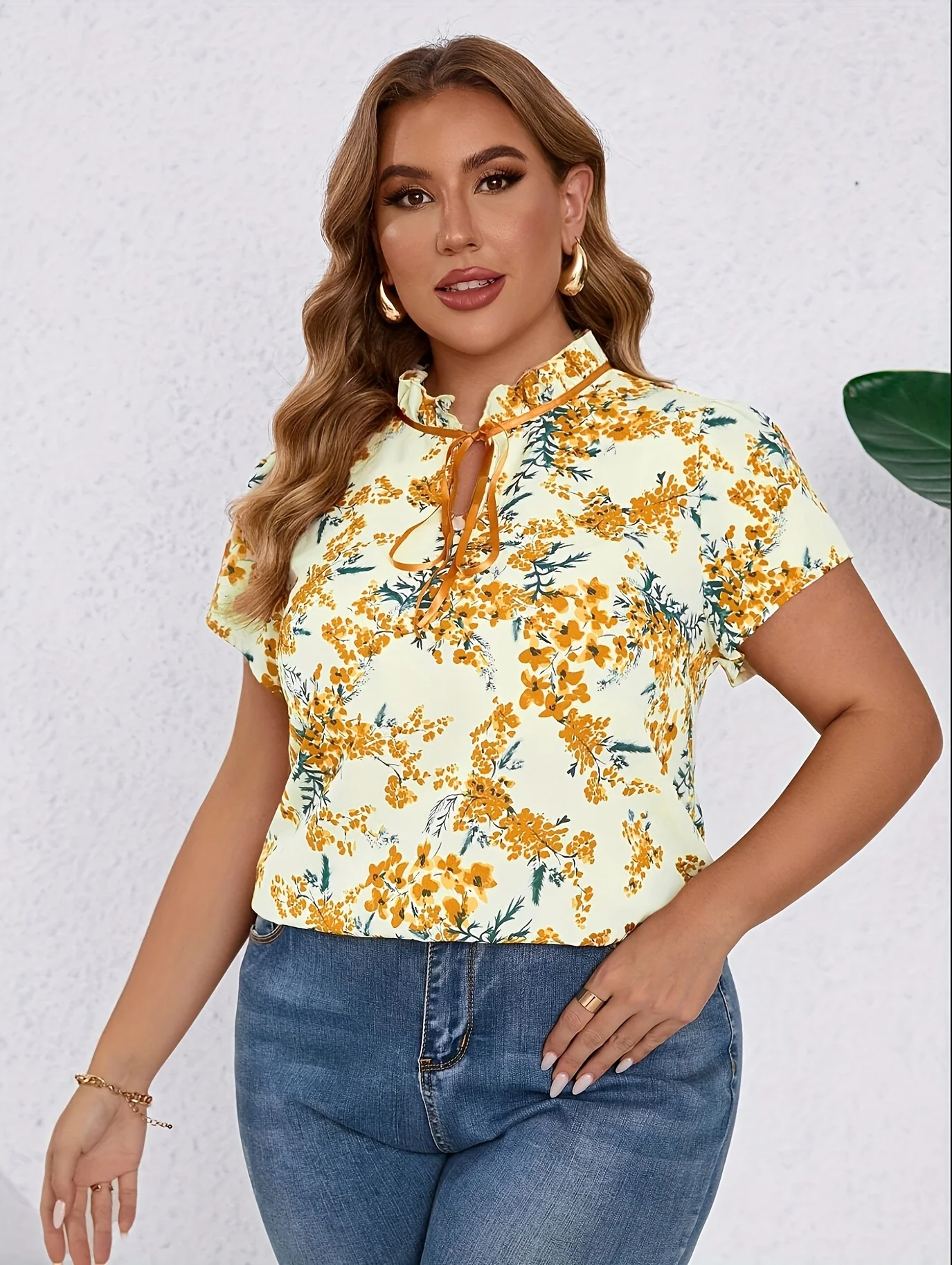 قميص نسائي أصفر مقاس كبير قميص صيفي أنيق أنيق قميص نسائي كاجوال عصري أصفر