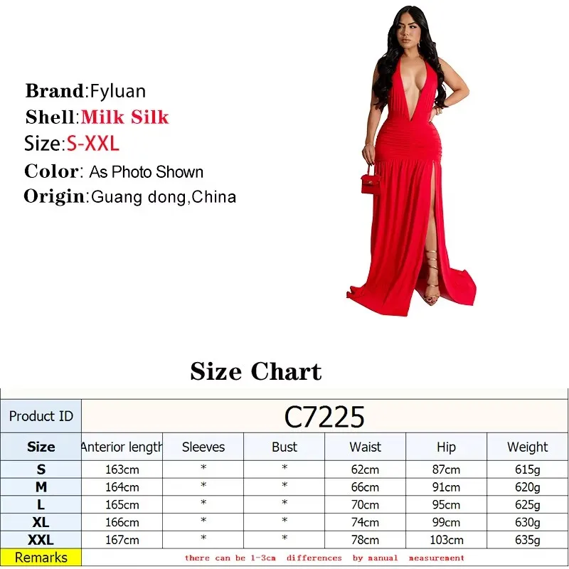 새로운 시즌 핫세일 여성 딥 브이넥 롱 드레스 솔리드 컬러 민소매 사이드 슬릿 러플 플로어 길이 디너 파티 가운