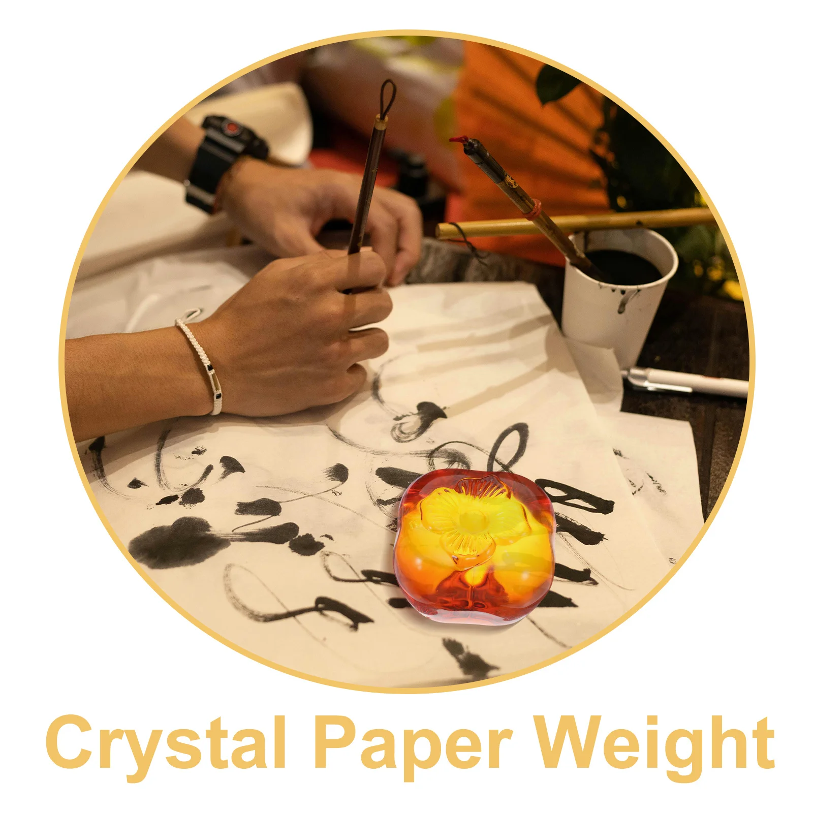 Realistic Crystal Persimmon Paperweight Heavy Glass Fruit For Desk Decor Chinese Calligraphy Weight Mini Ornament For Office