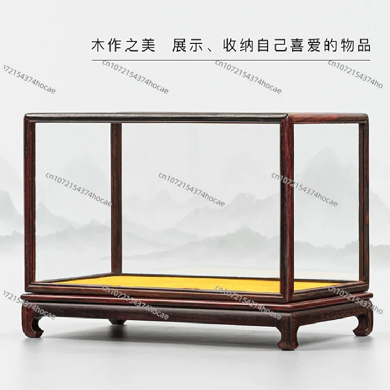 

Redwood Glass Display Case Ming Dynasty Curved Corner Treasure Cage Buddha GuanYin Antique Jade Purple Wood Dustproof
