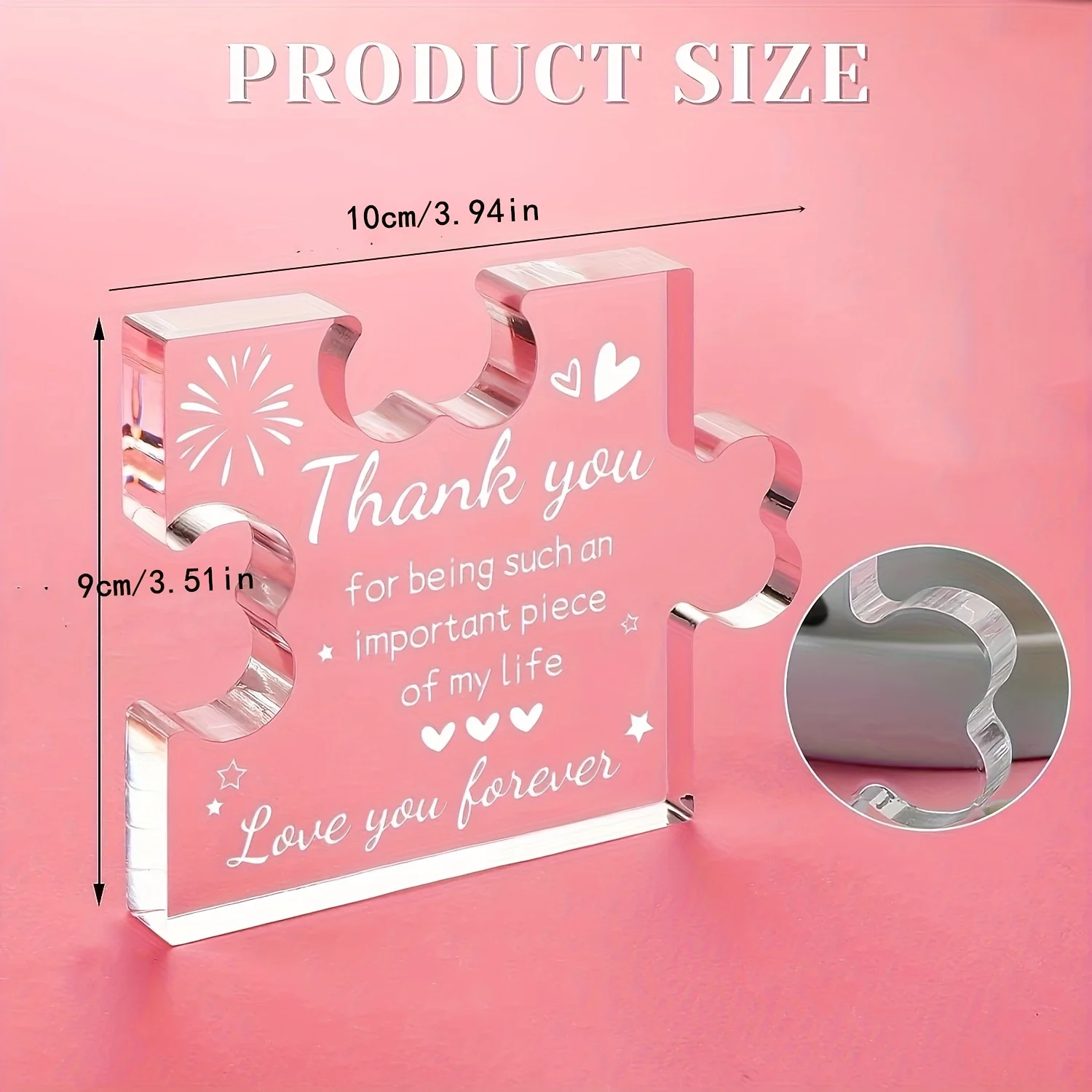 Eternalite Thank You Acrylic Puzzle Plaque, 3.35x2.76 Inch Heartfelt Desk Decor Appreciation Gift with Engraved Message