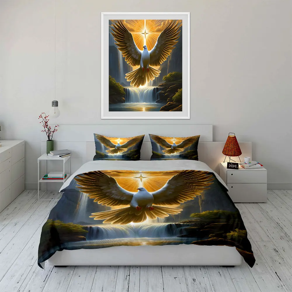 Radiant Dove in Flight Pattern Duvet Cover Set Digital Print Colorful Polyester Bedding with Zipper Closur for kids gifts
