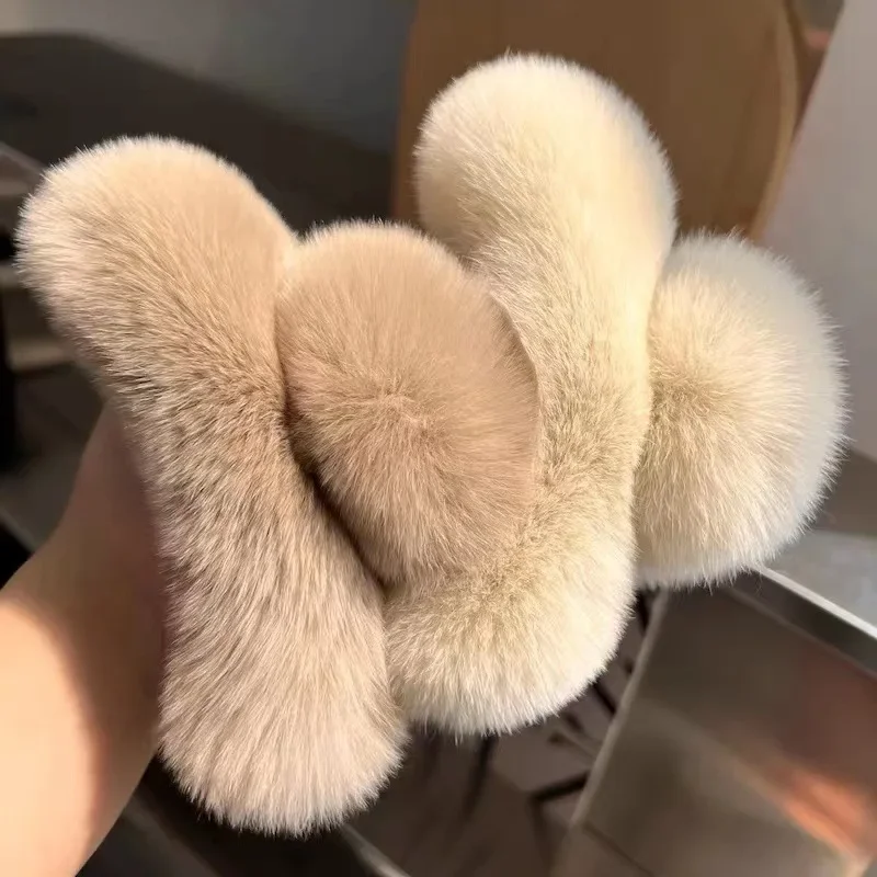 DuoShang Autumn and Winter Large Otter Rabbit Fur Hair Claw Sweet Plush Claw Clips Crab Hair Clips for Women Hair Accessories