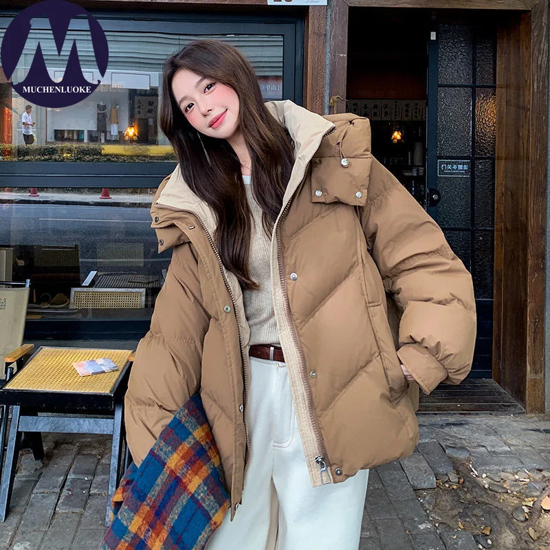 

Women's Winter Jacket New Korean Fashion Long Sleeve Hoodie Thicken Coat Elegant Casual Loose Women Short Keep Warm Parkas