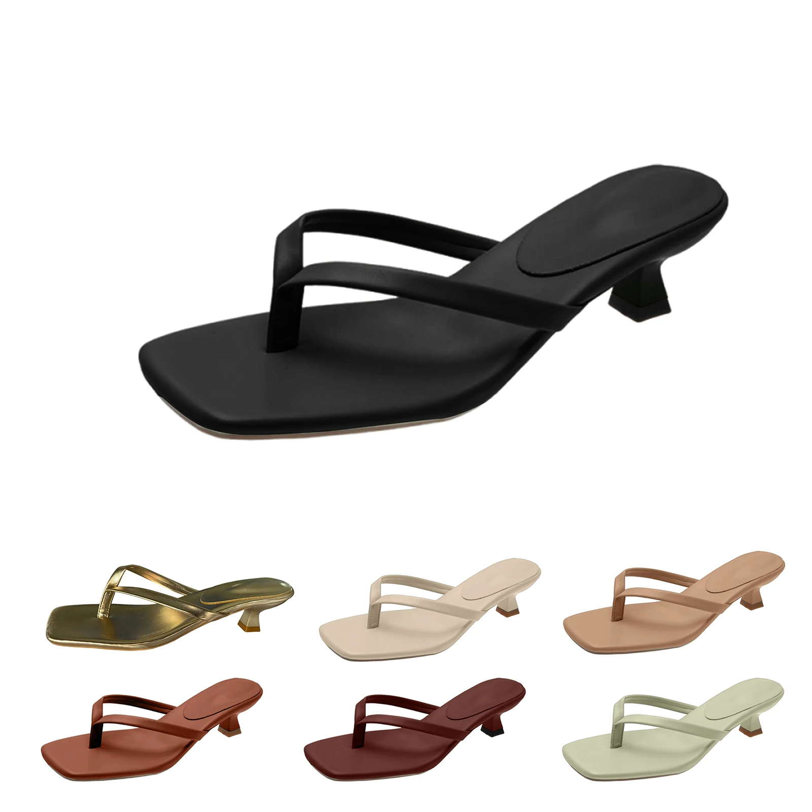 Women's Square-toe Low-heeled Sandals Summer Casual Flip-flops Sandals Comfortable Soft-soled Slippers Beach Sandals image 6