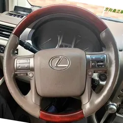 For Lexus GX450 GX460 GX400 2014-2019 Hand-stitched Non-slip grey Genuine Leather peach wood grain Car Steering Wheel Cover