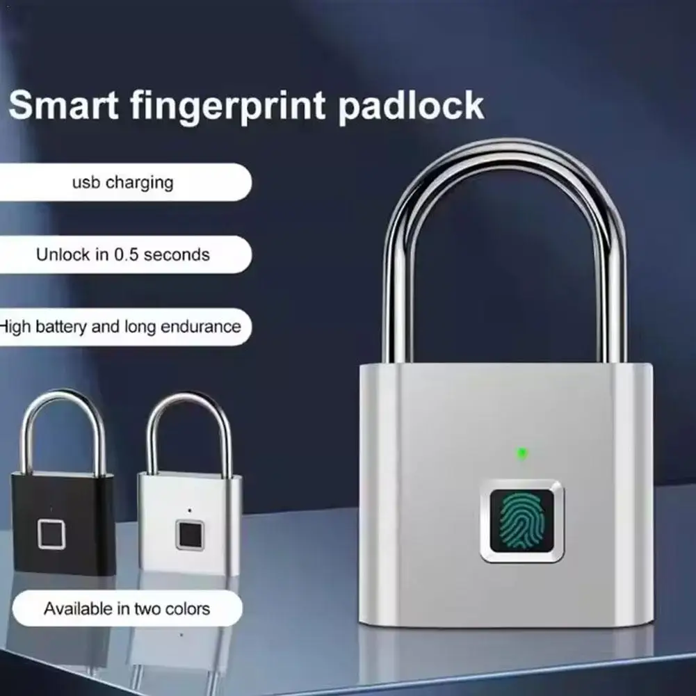 Smart Fingerprint Padlock Outdoor Waterproof Portable USB Charging Fingerprint Padlock Keyless Anti-Theft Security Digital Lock