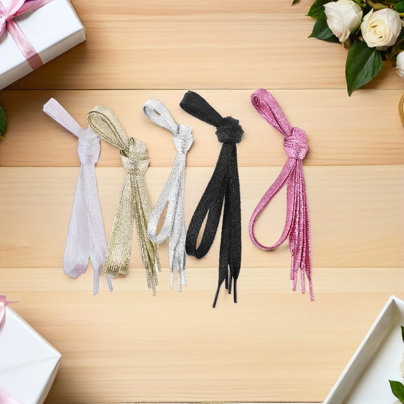 5 قطع من رباط الحذاء المسطح الملون بريق معدني بيرليسسينت بديل متين 110 سم للأحذية الرياضية للنساء والشباب هدية عصرية