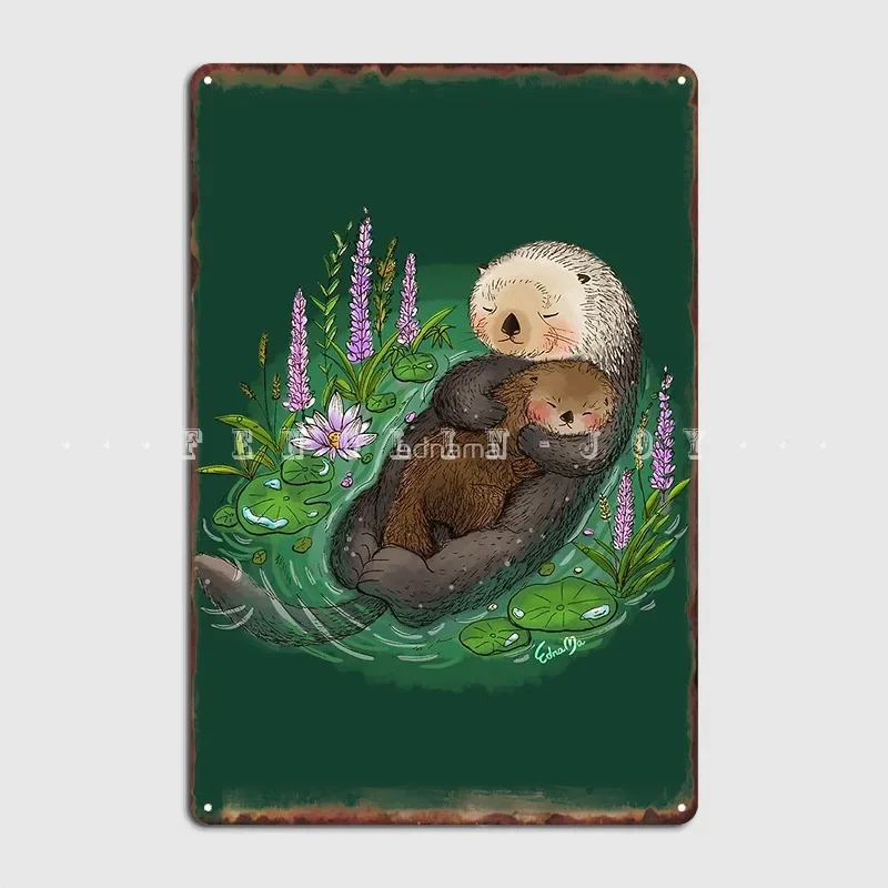 Sea Otters Mother Baby Metal Plaque Poster Club Home Cinema Designing Plates Tin Sign Poster