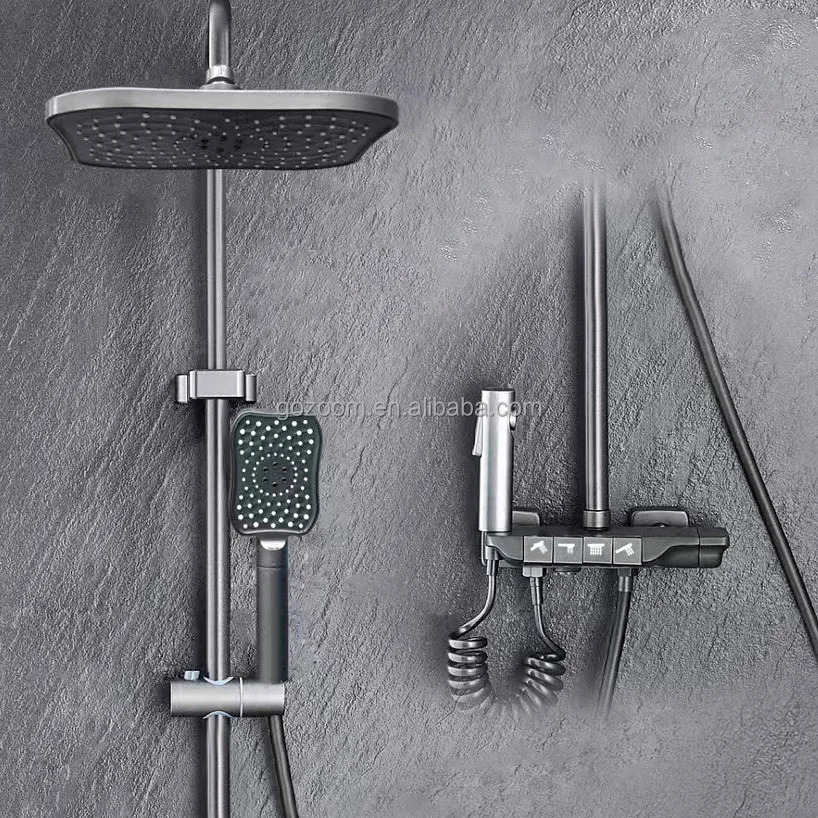 

Gun Color 4 Functions Shower System, 8 Inch Rain Shower Head Faucet Sets with Adjustable Slide Bar