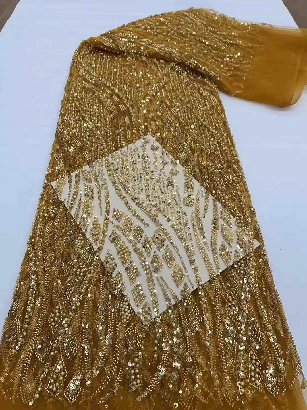 African Heavy Beaded Lace Fabric, Nigerian Sequins Tulle, 3D Fabric Material for Wedding, High Quality, 2025, 5 Yards