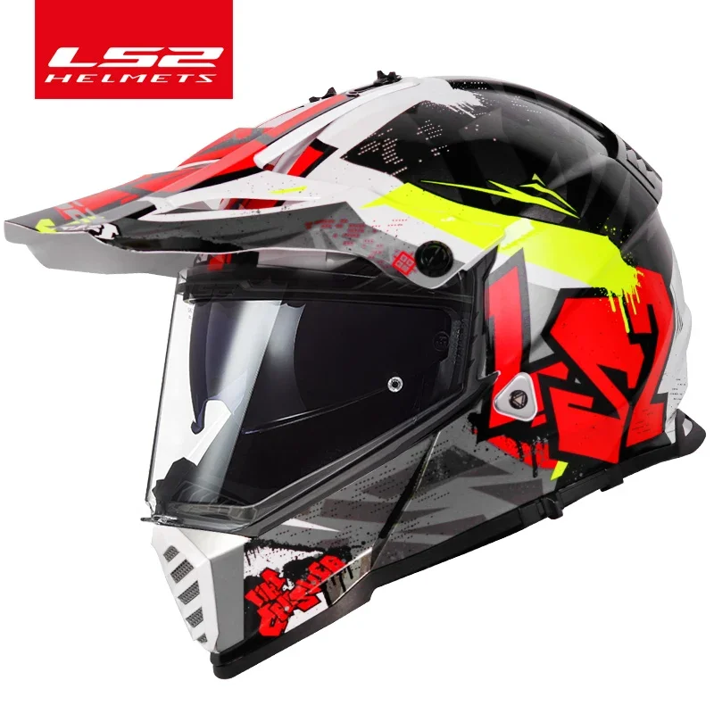 Ls2 MX436 Motocross Helmets LS2 PIONEER EVO Double Lens Off-road Motorcycle Helmet Capacete Casco Casque  Full Face Helmet