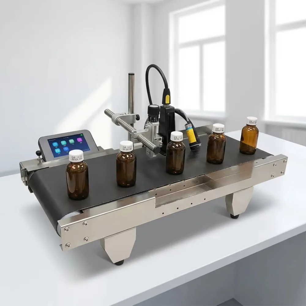 

CP100 Online Inkjet Printer with Conveyor Continuous Coder for Expiry Date QR Code Barcode Batch Number Desktop