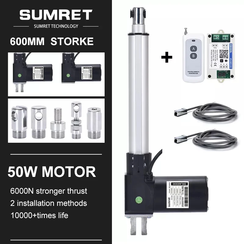 

0-600mm Adjustable Stroke Electric Linear Actuator Kit Motor Forward Reverse Controller Bracket 433mhz DC12V 24V Fast Heavy Duty