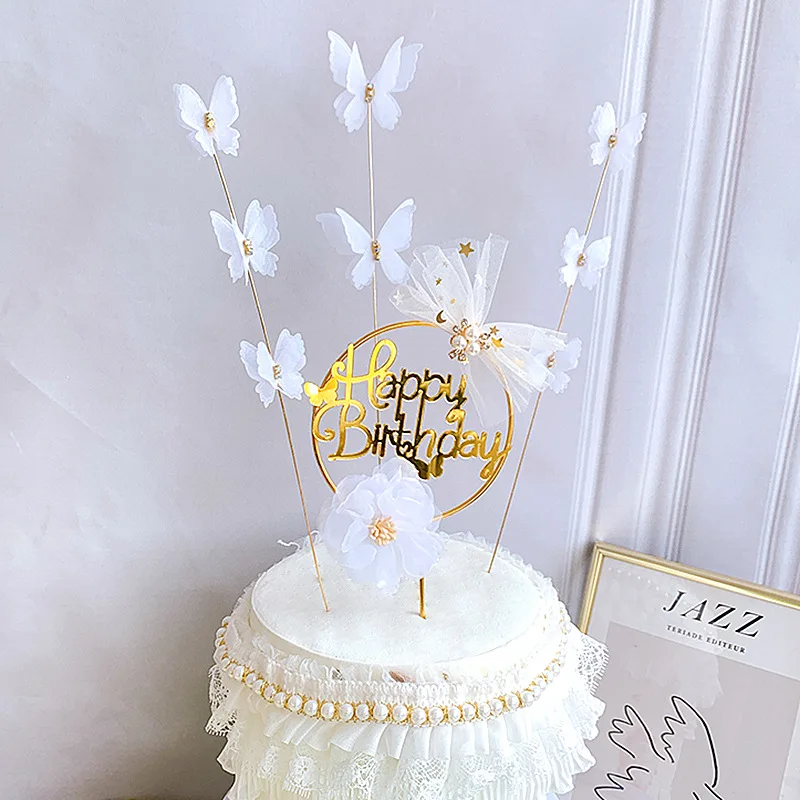 Happy Birthday Sequin Butterfly Cake Topper for Princess Girl Birthday Party Cake Decor Butterflies Wedding Party Decoration