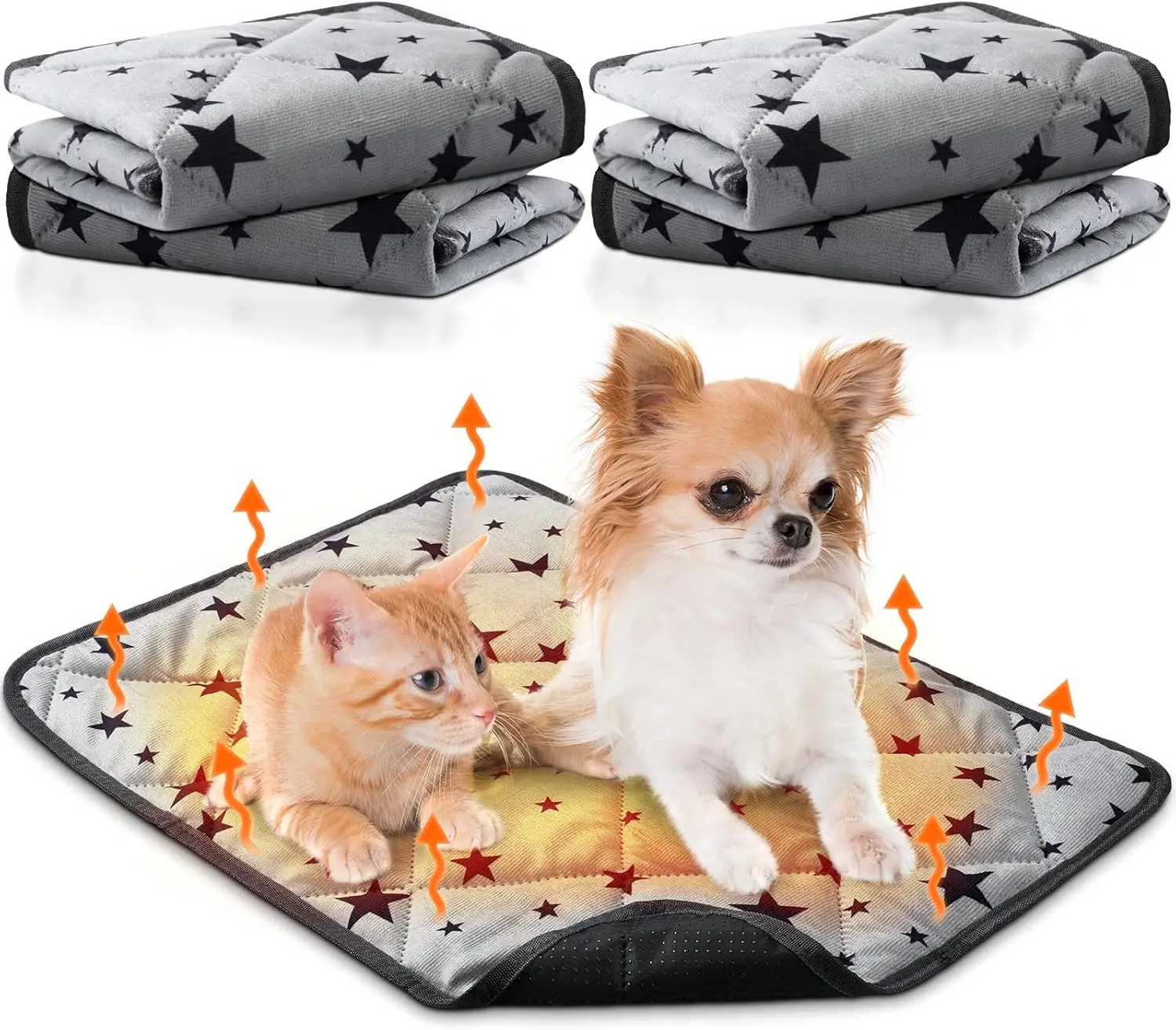 

4-Pack Self-Warming Cat Bed, Thermal Pet Mat with Anti-Slip Star Pattern for Indoor/Outdoor Use (24x35 Inch, Gray)