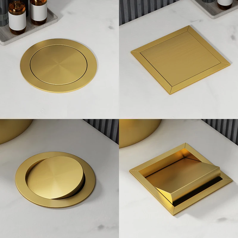 Golden black square round countertop embedded stainless steel trash can flip cover type decorative kitchen hotel