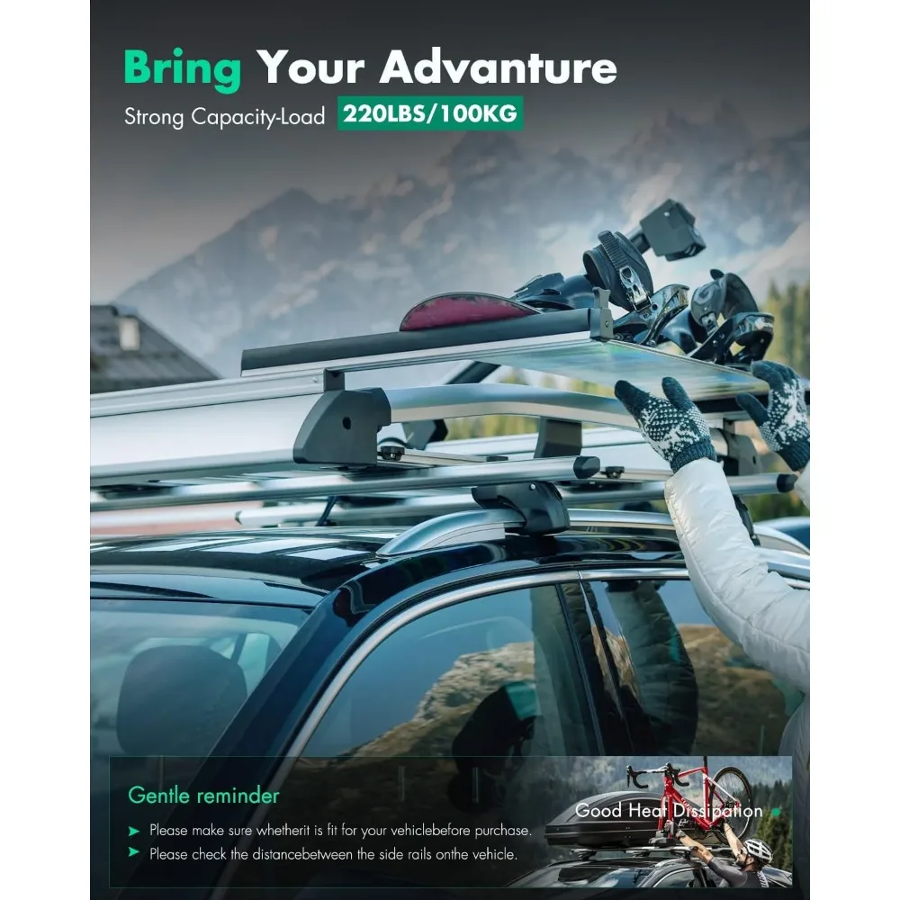 Universal Roof Rack Cross Bars for Volkswagen Tiguan 2010-2018, 220LBS Capacity, Silver Finish