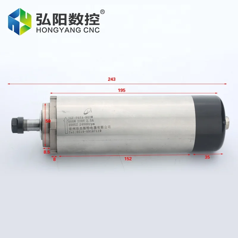 Router di CNC che utilizza il motore da 0,8 kW raffreddato ad aria del mandrino Er11 2.5a 800w Jgf-F65a-800w 400hz