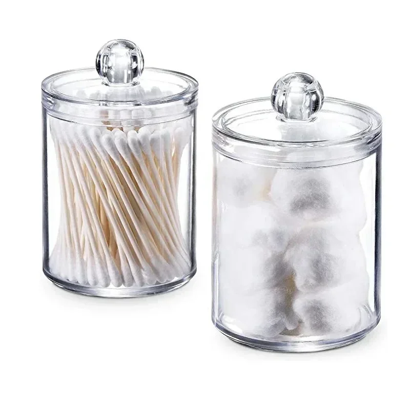 2pcs Cosmetics Storage Box Makeup Organizer Bathroom Jar Cotton Swab Cotton Pad Jewelry Round Plastic Box Storage Container