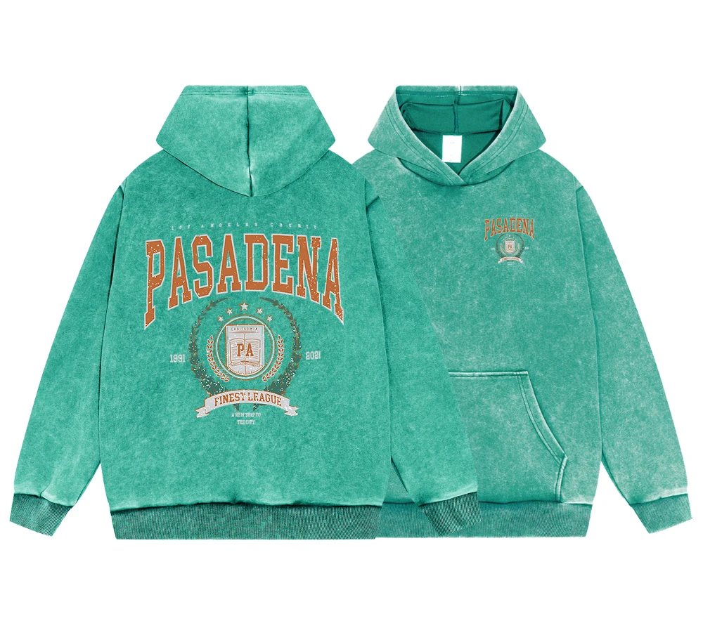 

Pasadena Finest League Mens Vintage Washed Cotton Hooded Fashion Comfortable Pullover Simple Casual Hoody Autumn Fleece Loose