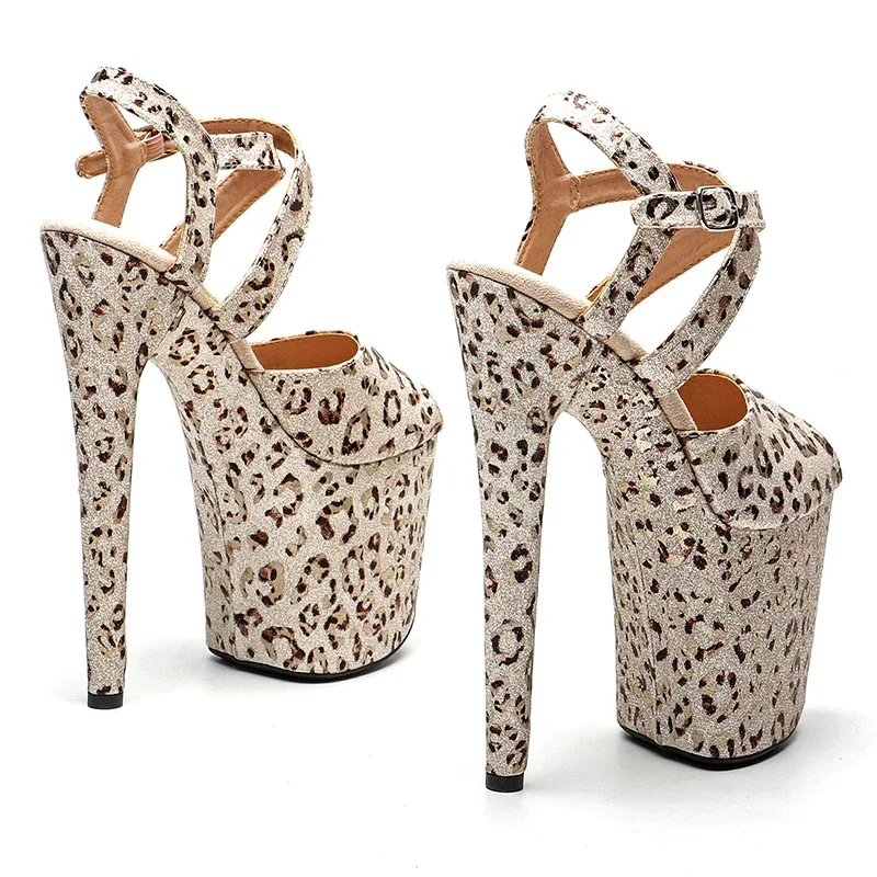 Leecabe 20cm/ 8inches Leopard Gltter upper lady fashion  platform high heel    pole dance Sandals shoes