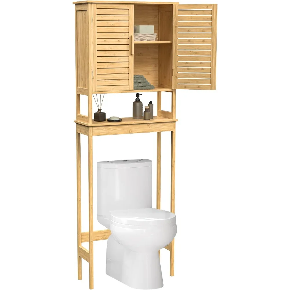 

SONGMICS Over The Toilet Storage Cabinet, Bathroom Cabinet with Adjustable Inside Shelf and Bottom Stabilizer Bar, Space-Saving