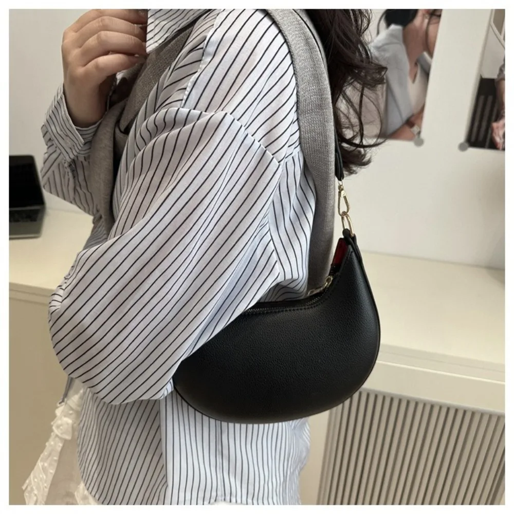 Neue PU-Leder Schultertasche, mondförmig, große Kapazität, Unterarmtasche, unifarbene Tragetasche für Damen – Detail 6