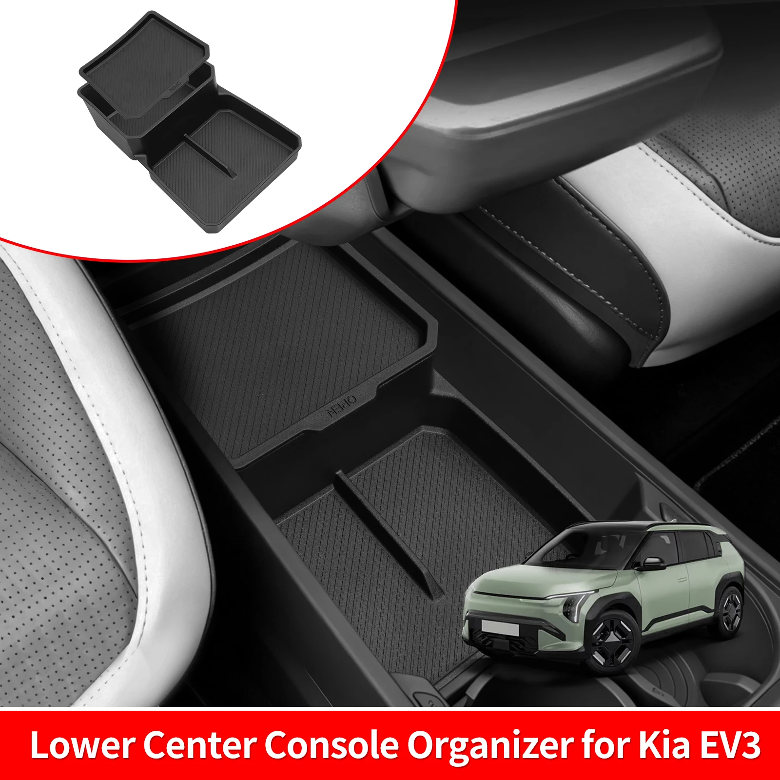 Smabee für Kia EV3 EV4 2024-2025 Auto Mittelkonsole Untere Ablage TPE Auto-Aufbewahrungsbox Organizer Innenraum-Zubehör Ordnungssystem Schwarz – Detail 1