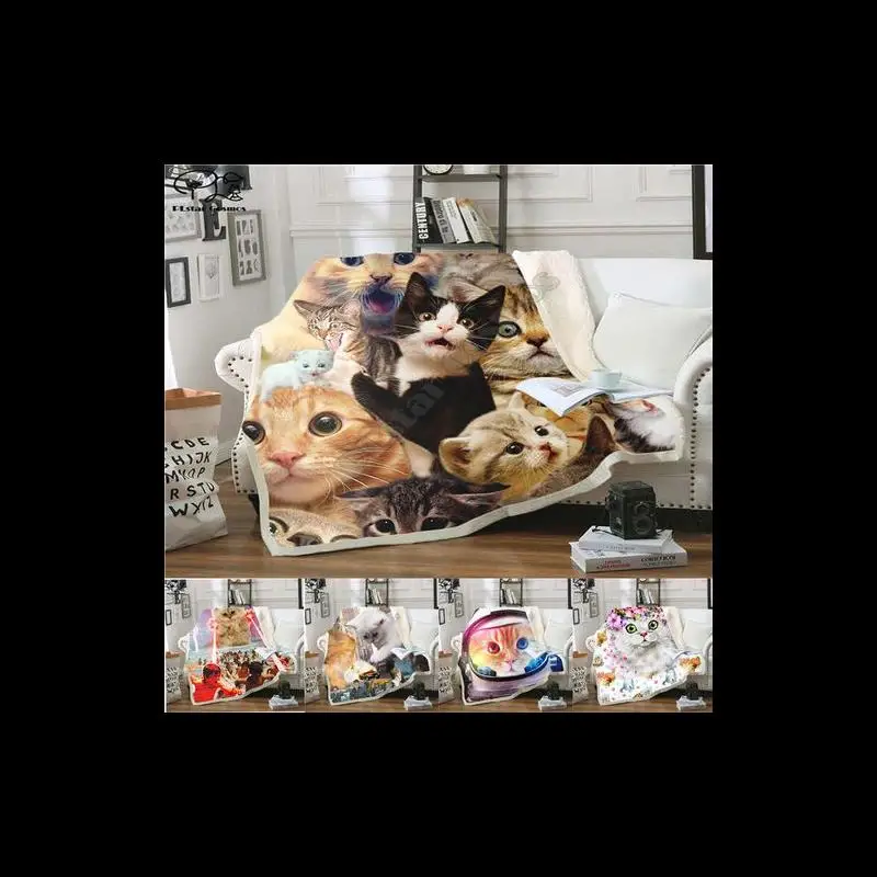 Manta de franela con estampado de gato sorpresa D, suave y peluda para sofá cama, patrón personalizable disponible