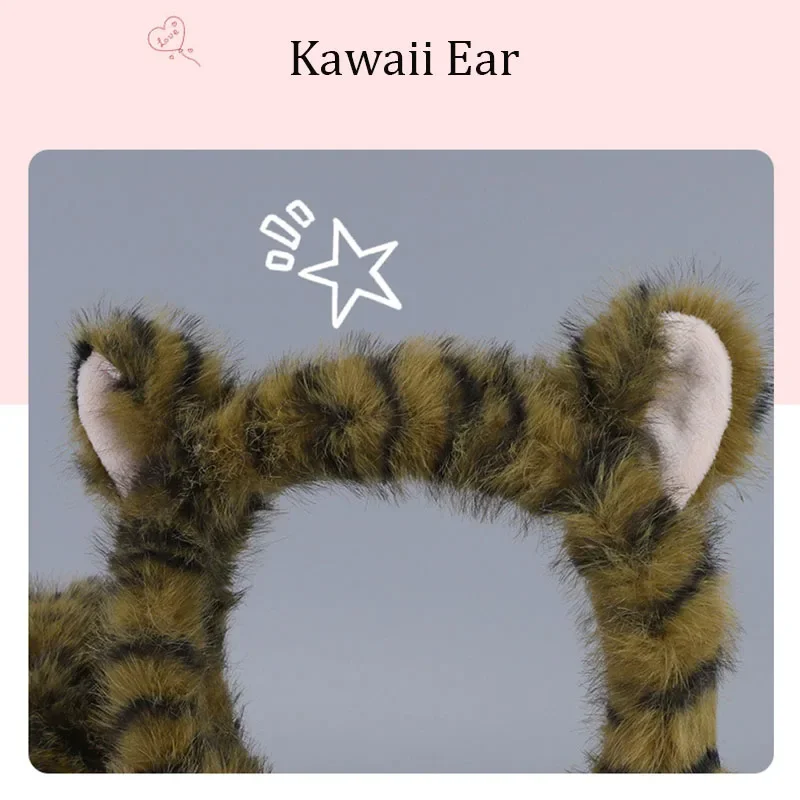 Kawaii Tiger earmuff hangat musim dingin Leopard halus penutup telinga perlindungan dingin penutup telinga Cosplay aksesoris performa panggung