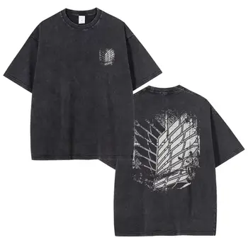 艾倫耶格爾 2D T卹 復古水洗動畫T卹 巨人進擊 T卹 漫畫 進擊的巨人 利威爾 三笠 短袖上衣 6 最佳銷售 動漫高爾夫球衫 - №6