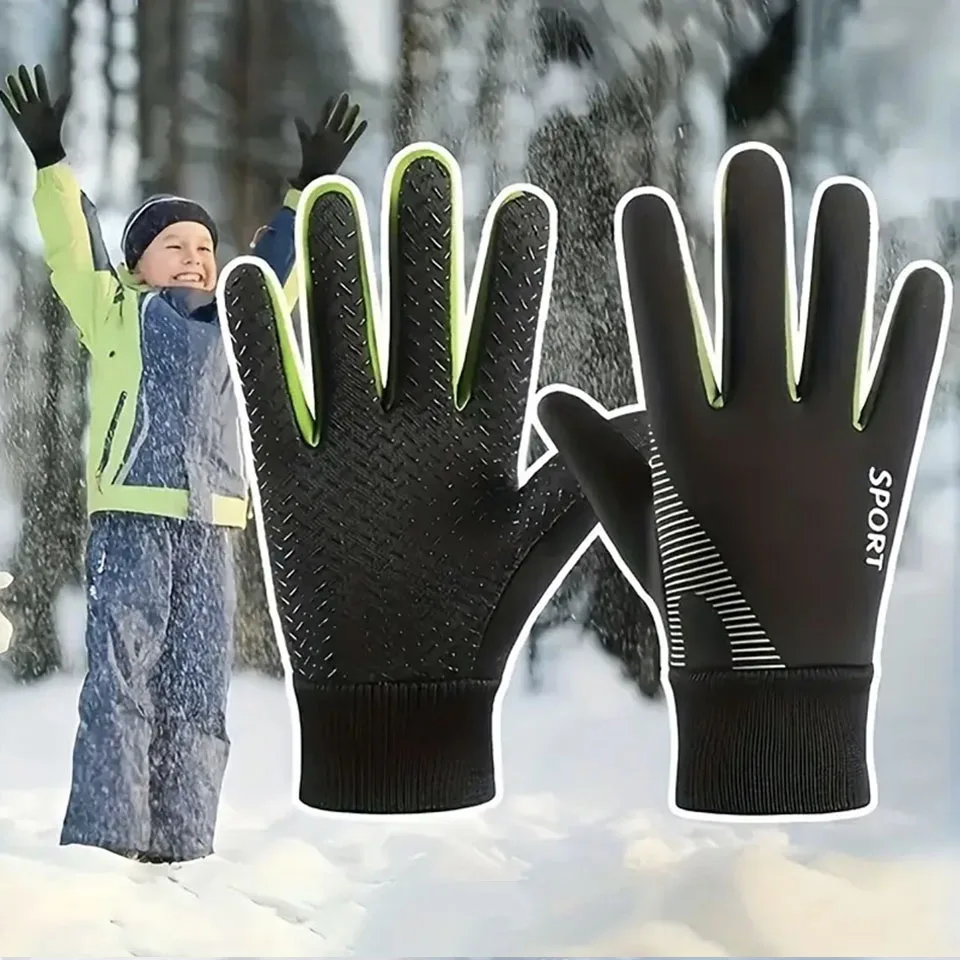 AliExpress GTUBIKE Autumn Winter Gloves Kids Warm Water-resistant Sports Gloves with Thick Plush Lining for Cold Weather Cycling Gloves