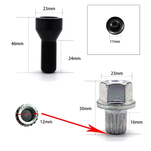 Imagen 2 del producto 4 + 1 para BMW 1/3/5/6series 325 328i 525i 528i Z3 Z4 M3 M5 M6 juego de tuercas de pernos de rueda de bloqueo de coche 36136786419   Accesorios para automóviles M12X1.5