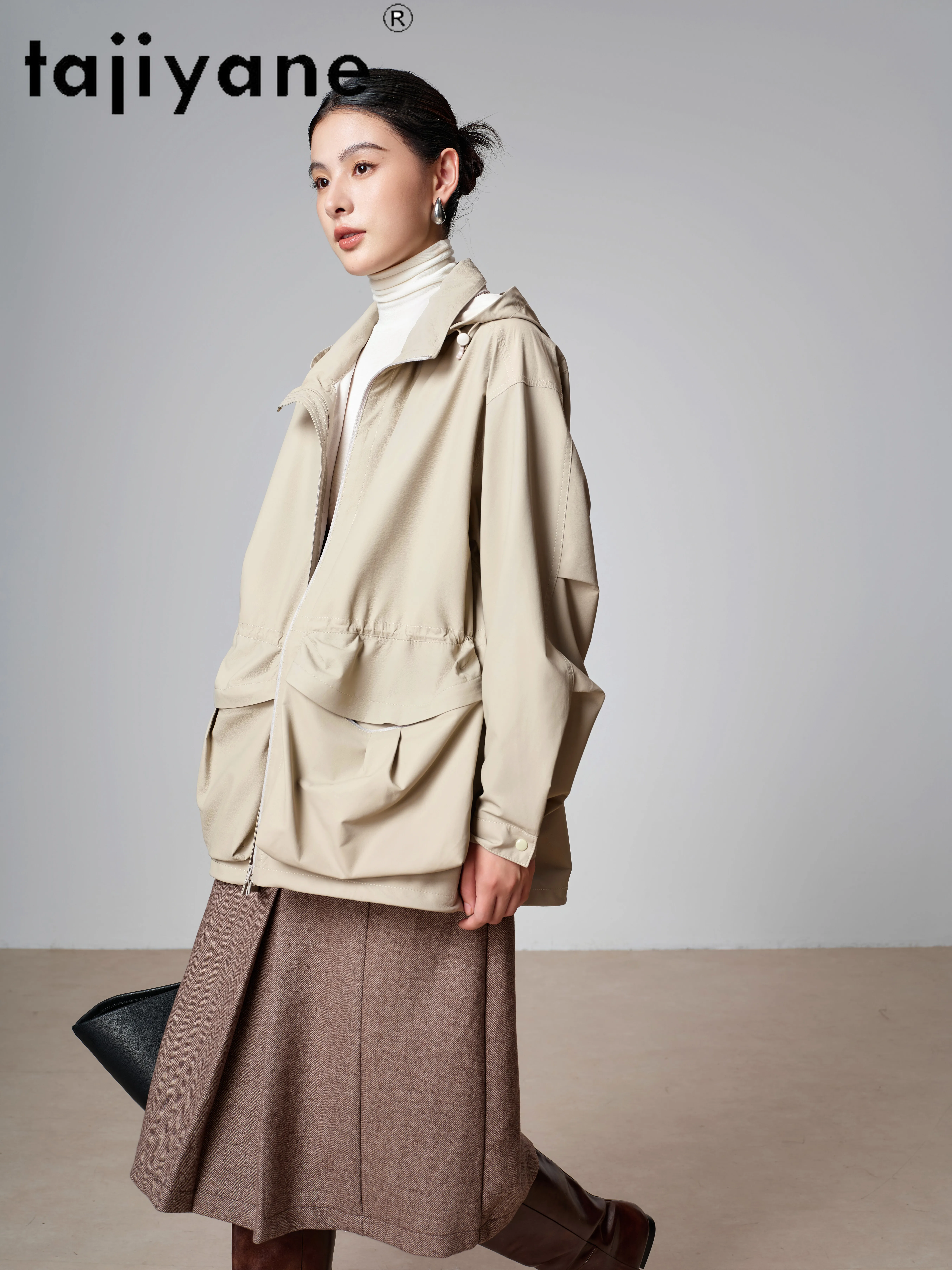 TAJIYANE 100% Ultra‑Thin Real Sheepskin Leather Jacket Woman Hooded Mid‑Length Trench Coat New Autumn Jackets 2026 Women Clothes
