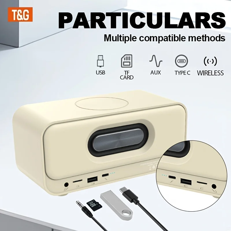 TG461 kabelloser Lautsprecher, unterstützt Uhr- und Weckerfunktionen, 3600mAh, LED-Display Digitaluhr. – Detail 9