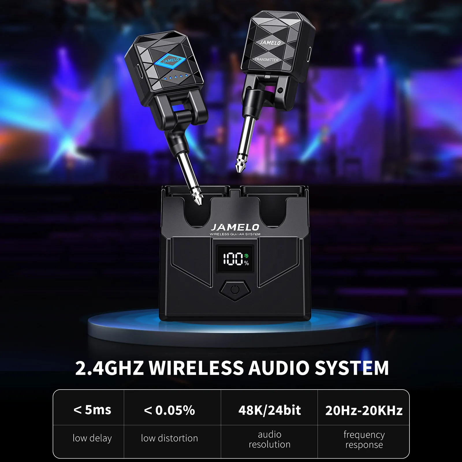 Jamelo Wireless Guitar System Ws-200 Rechargeable Digital Wireless Guitar Transmitter Receiver with 4 Channels Guitar Bass Jack view 5