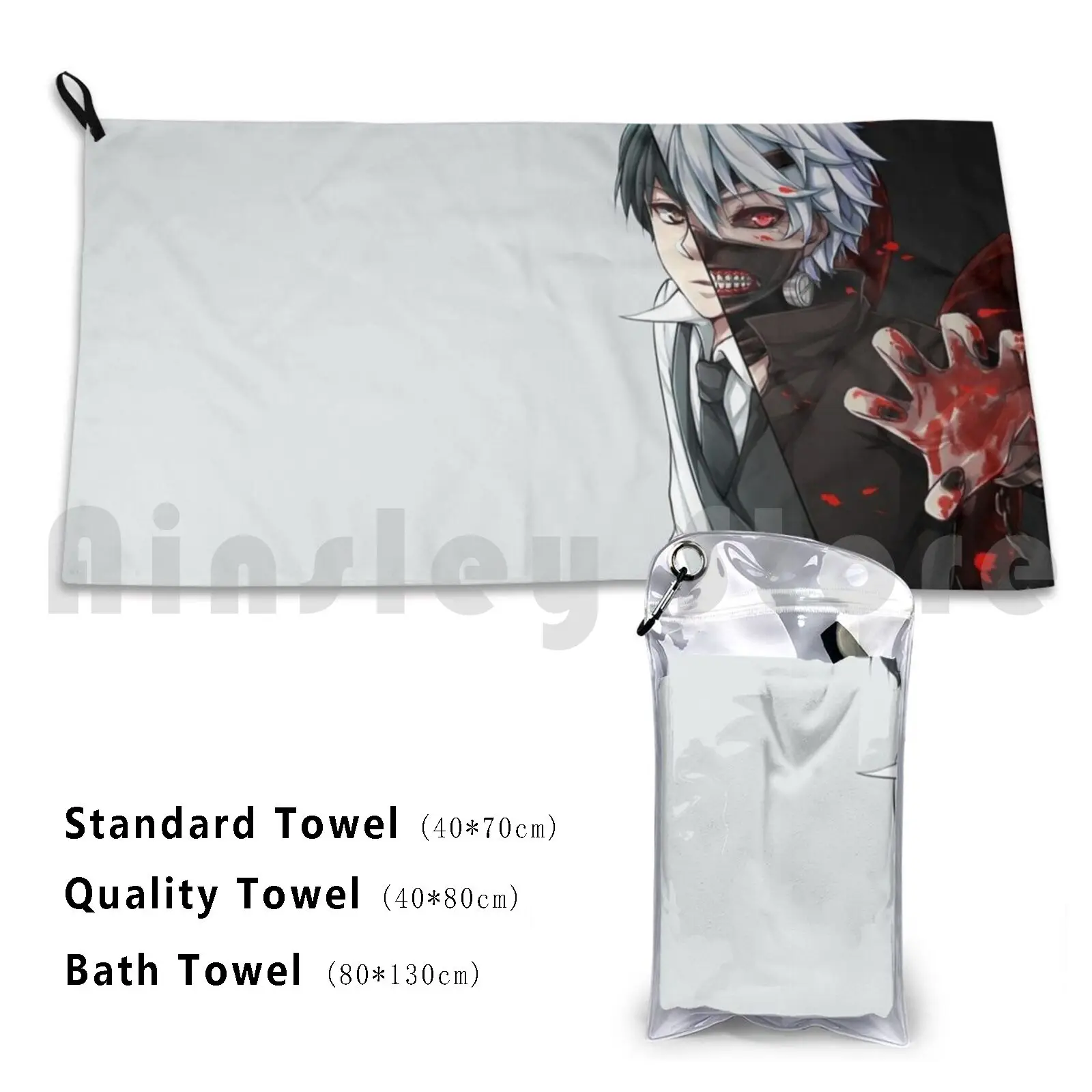 Tokyo Ghoul Beach Towel Quick Dry Quality Towel Black Hair Blood Boy Cuffs Heterochromia Kagune Tokyo Ghoul Ken Kaneki