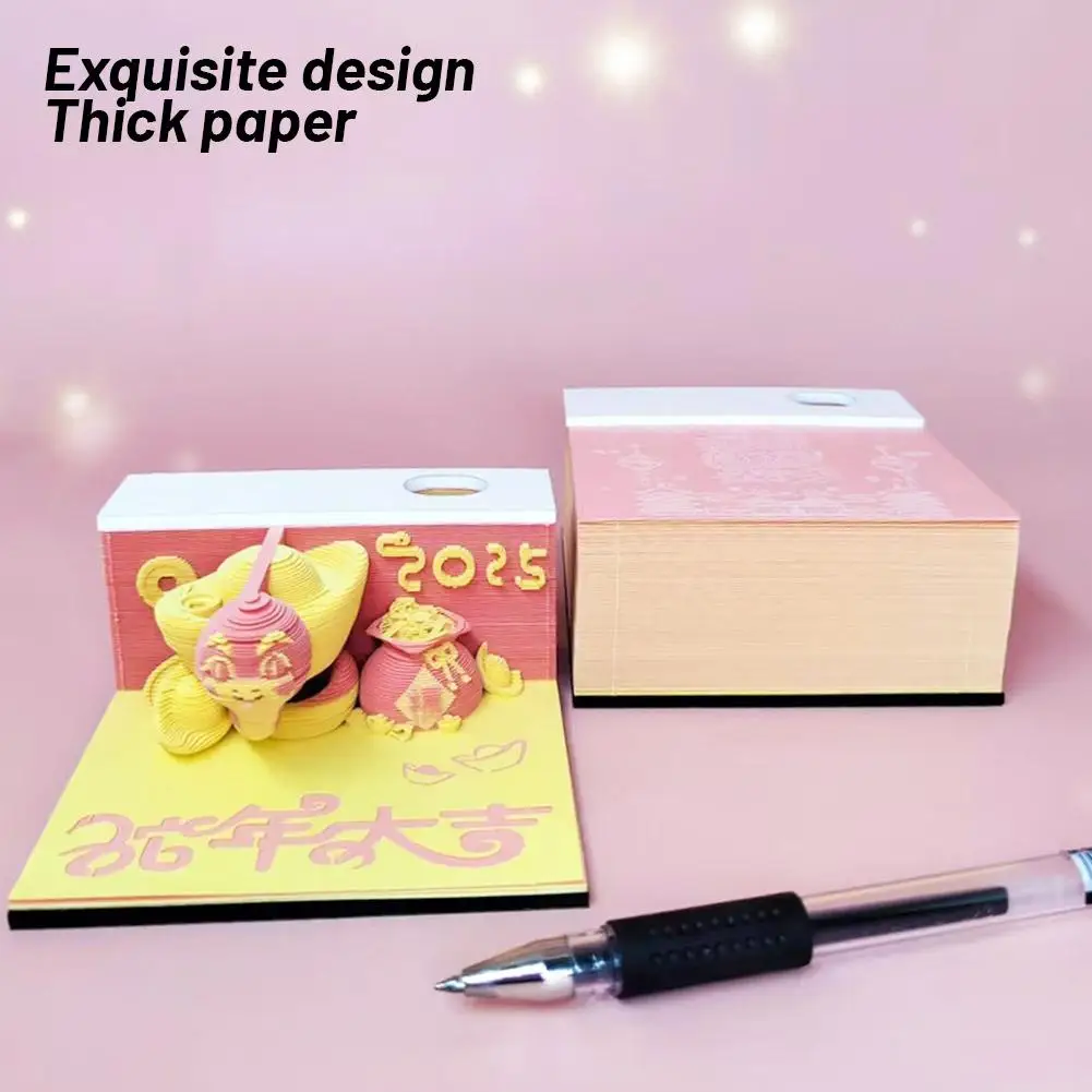 Snake 3D Note Paper Creative Paper Sculpture Gift Set with Chinese and English Weekly Calendar Snake Year 3D Sticky Notes