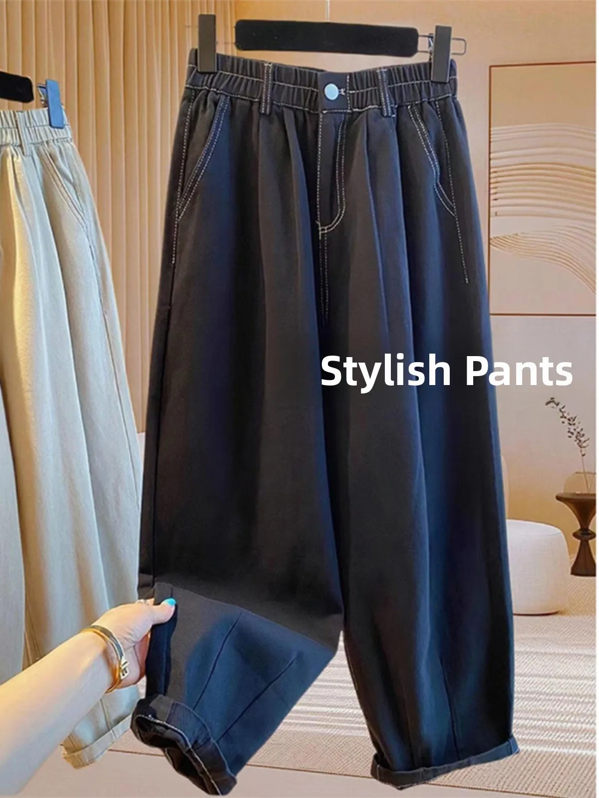 

Loose Harajuku Sle Mom Jeans Women's High Waist Wide Leg Denim Pants Autumn Season plus Size Pear ape Slimming Nine Points