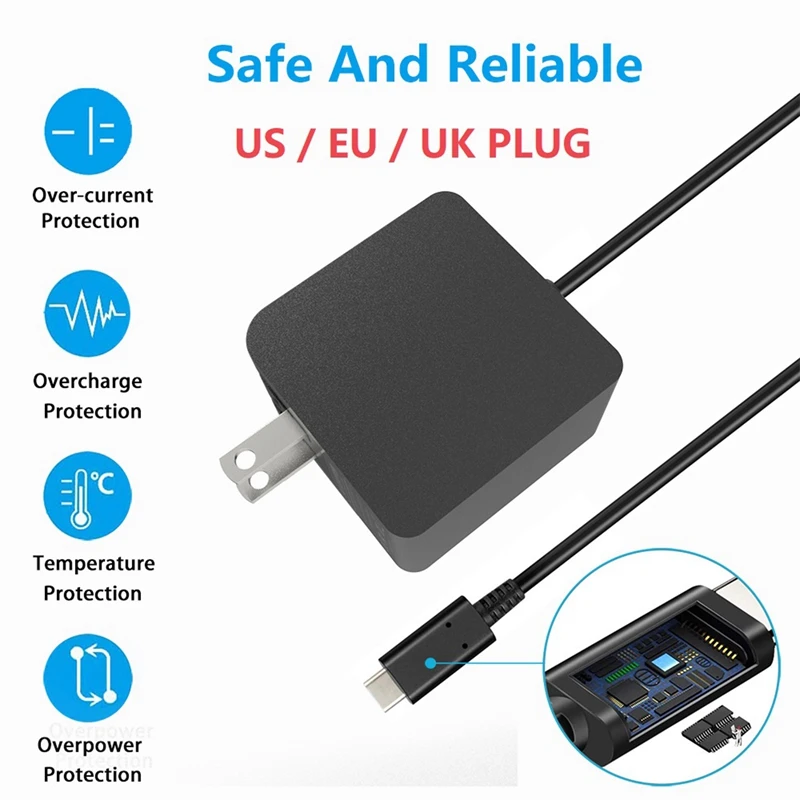 For Steam Deck Charger Wall Adapter 45W Power PD Protocol Support Screen Mirroring for N Switch Game Console(UK Plug)