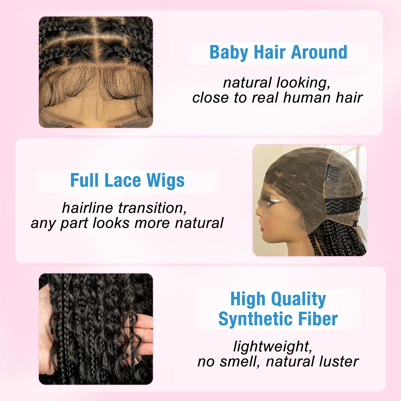 36 Zoll lange Boho geflochtene Perücken mit Babyhaar synthetische volle Spitze knoten lose Box Flecht perücke mit lockiger Spitze Frontal Perücke