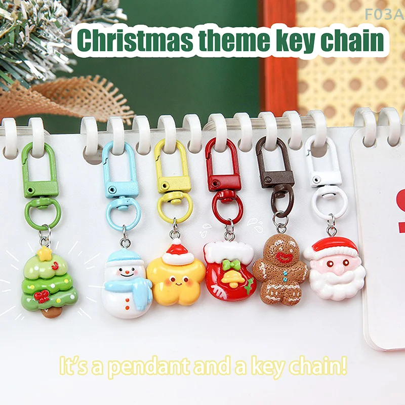 1pc mochila decoração natal papai noel pingente boneco de neve homem de gengibre natal resina chaveiro ornamentos