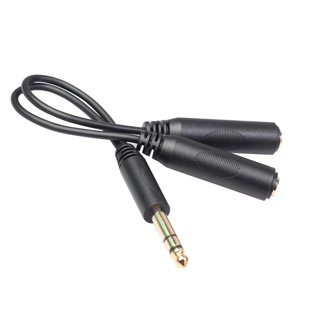 Adapter słuchawek Kabel mikrofonowy 635 Stereo Duży trójrdzeniowy męski i dwu żeński przedłużacz zestawu słuchawkowego Audio 635 mm Czarny